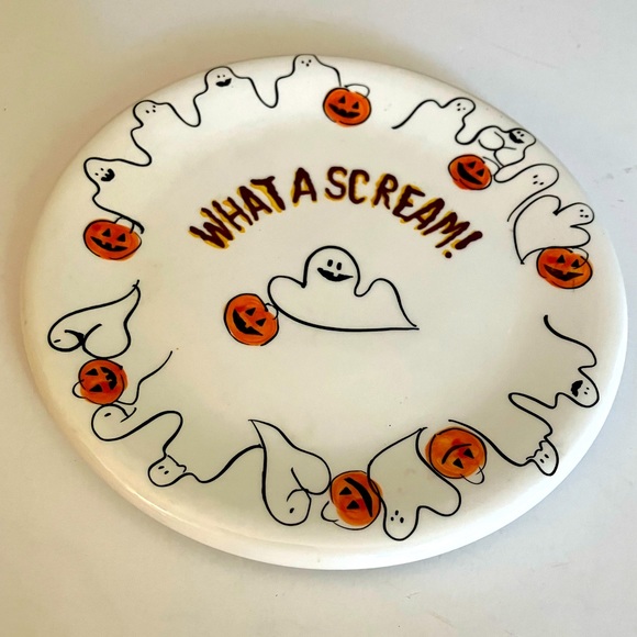 BATH & BODY WORKS 1999 VINTAGE HALLOWEEN 6” CERAMIC PLATE WHAT A SCREAM! - Picture 1 of 4
